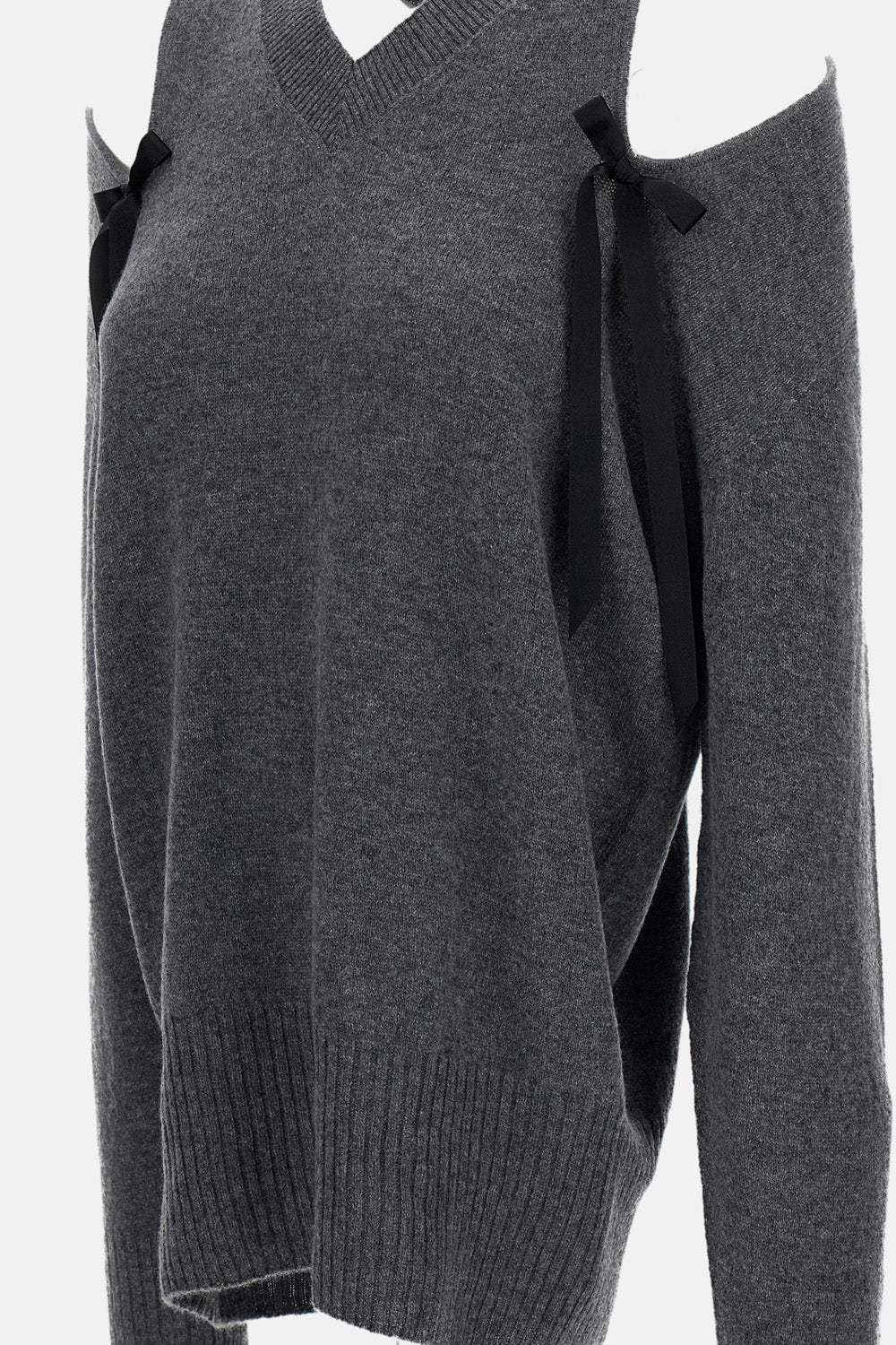 Simone Rocha Simone Rocha Women Relaxed Cashmere Slash V-Neck Jumper W/ Bow