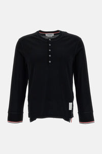 Thom Browne Men Ls Henley W/ Rwb Tipping Stripe In Wool Jersey
