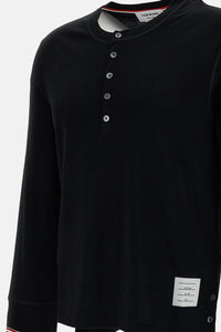 Thom Browne Men Ls Henley W/ Rwb Tipping Stripe In Wool Jersey