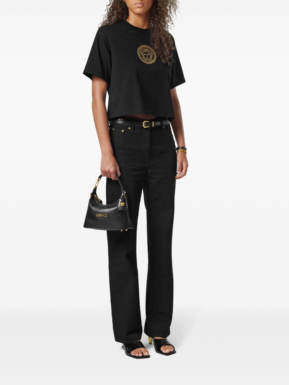 VERSACE Versace Women Versace Tag Leather Hobo Bag