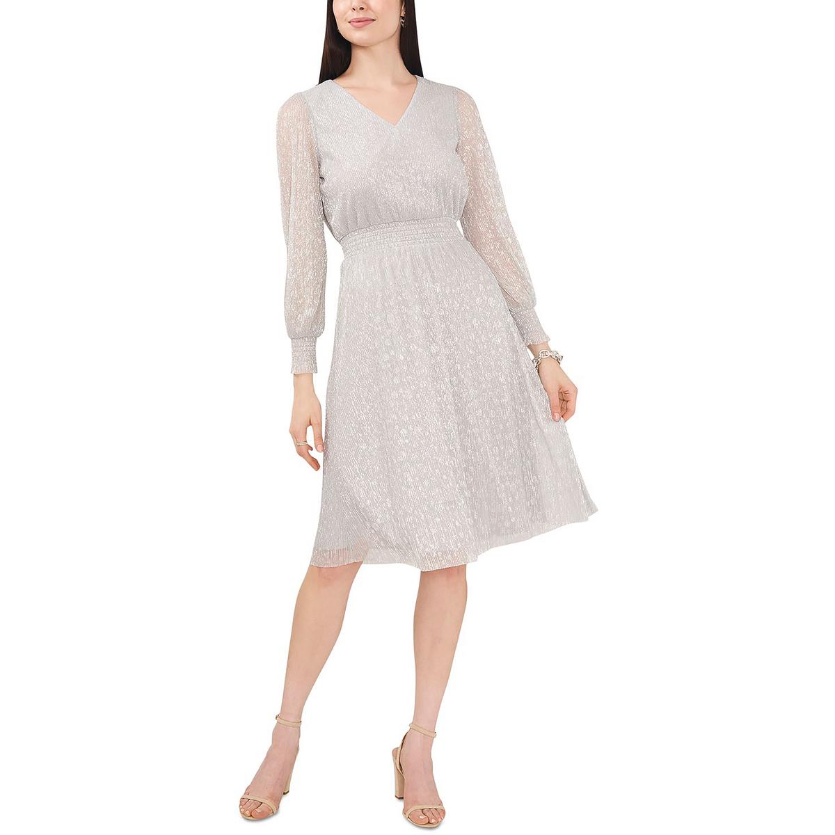 Petites Womens Metallic Knee-Length Midi Dress