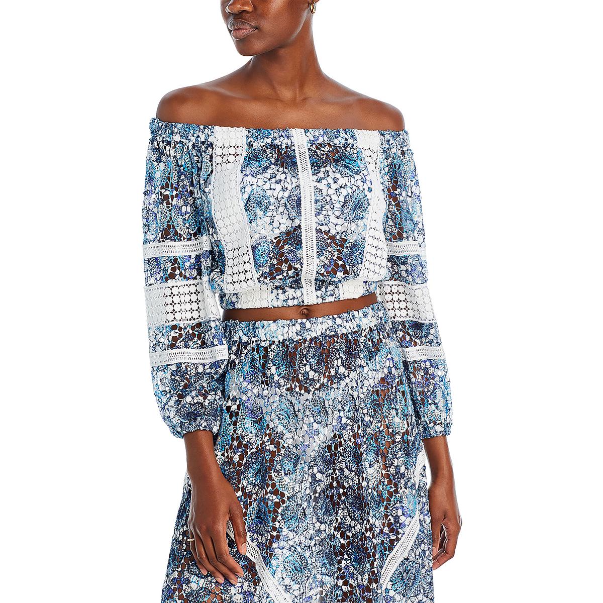 Womens Lace Off Shoulder Cropped