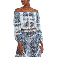 Womens Lace Off Shoulder Cropped