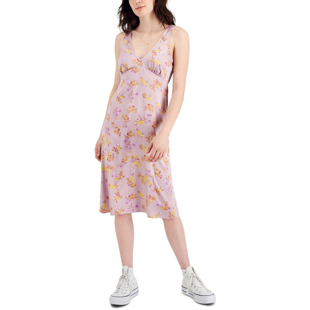 Juniors Womens Floral Print Calf Midi Dress