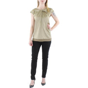 Womens Knot-Front Mixed Media Blouse