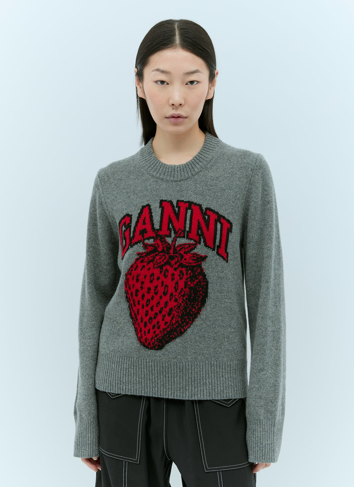 Ganni Women Graphic Strawberry O-Neck Sweater