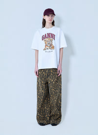 GANNI Ganni Women Heavy Cotton Beaded Baby Tiger Print T-Shirt
