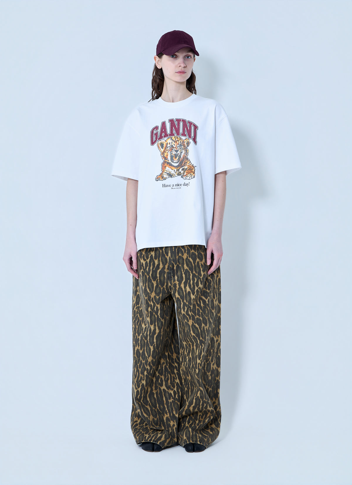 GANNI Ganni Women Heavy Cotton Beaded Baby Tiger Print T-Shirt