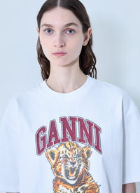 GANNI Ganni Women Heavy Cotton Beaded Baby Tiger Print T-Shirt