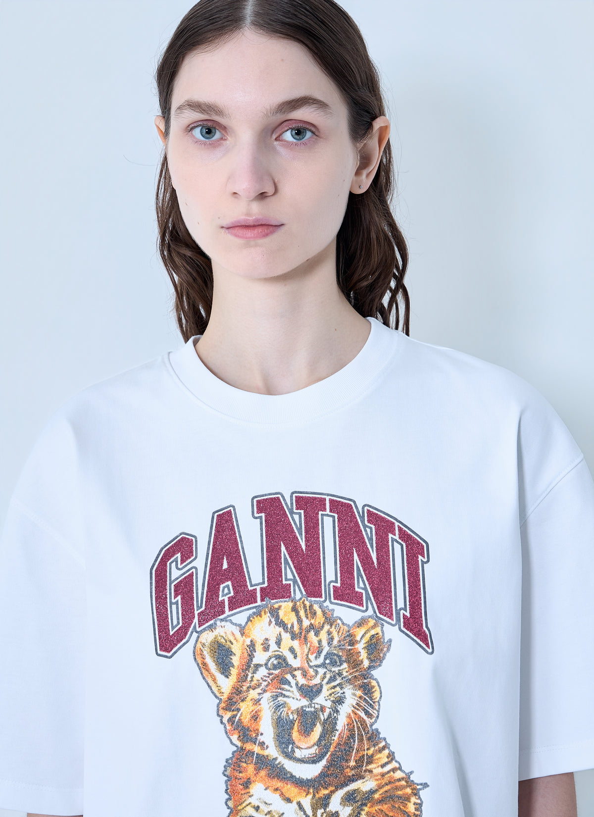 GANNI Ganni Women Heavy Cotton Beaded Baby Tiger Print T-Shirt