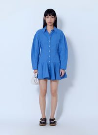 Ganni Women Stretch Cotton Mini Shirt Dress