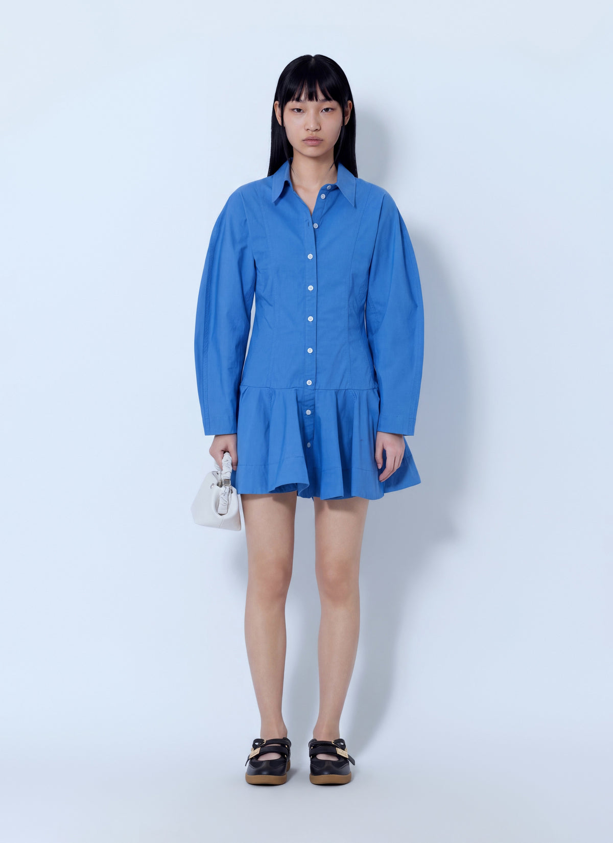 Ganni Women Stretch Cotton Mini Shirt Dress