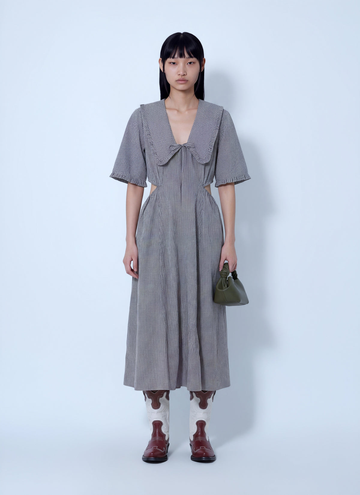 Ganni Women Check Cotton Cut Out Midi Dress