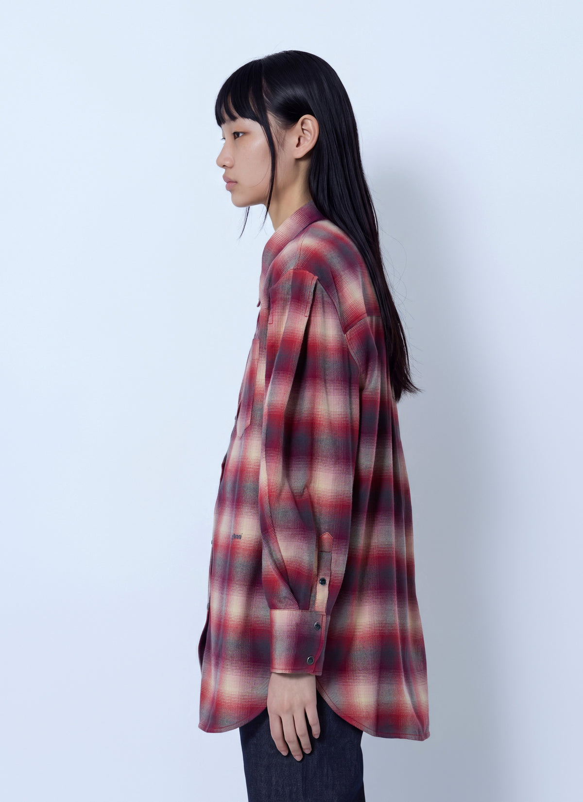 Ganni Women Cotton Flannel Check Pleated Sleeve Shirt