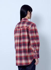 Ganni Women Cotton Flannel Check Pleated Sleeve Shirt