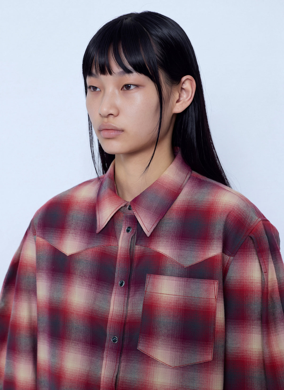 Ganni Women Cotton Flannel Check Pleated Sleeve Shirt