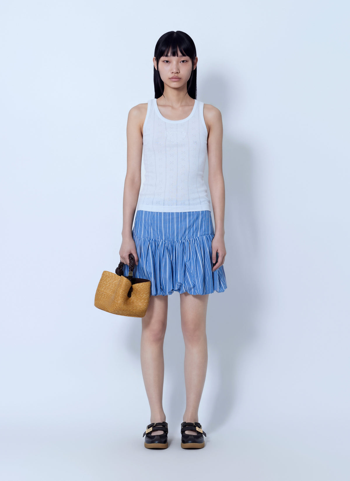 Ganni Women Compact Pointelle Rib Jersey Tank Top