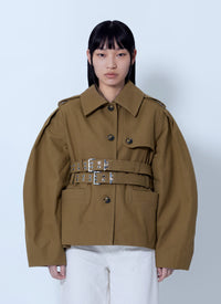 Ganni Women Workwear Canvas Short Peplum Jacket