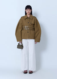 Ganni Women Workwear Canvas Short Peplum Jacket
