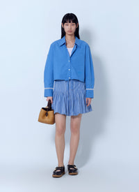 Ganni Women Stretch Cotton Cropped Bowling Shirt