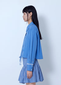 Ganni Women Stretch Cotton Cropped Bowling Shirt