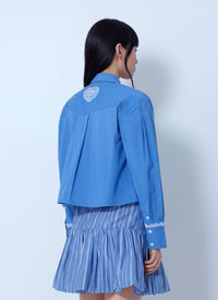 Ganni Women Stretch Cotton Cropped Bowling Shirt