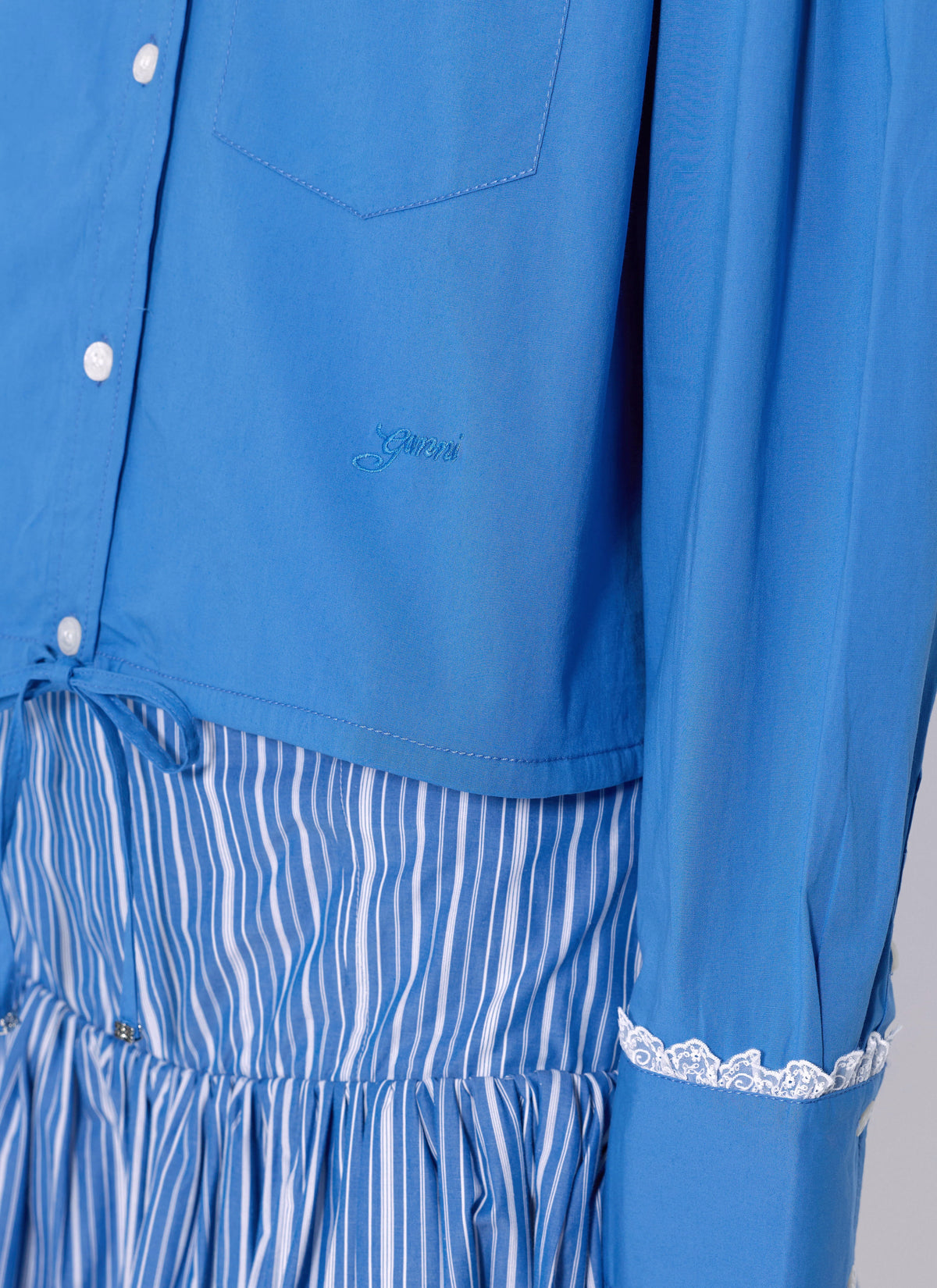 Ganni Women Stretch Cotton Cropped Bowling Shirt