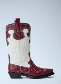 Ganni Women Mid Shaft Embroidered Western Boots