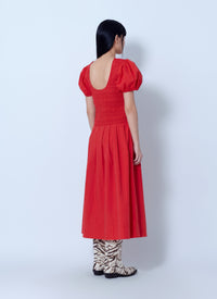 Ganni Women Stretch Cotton Long Smocked Pleated Dress