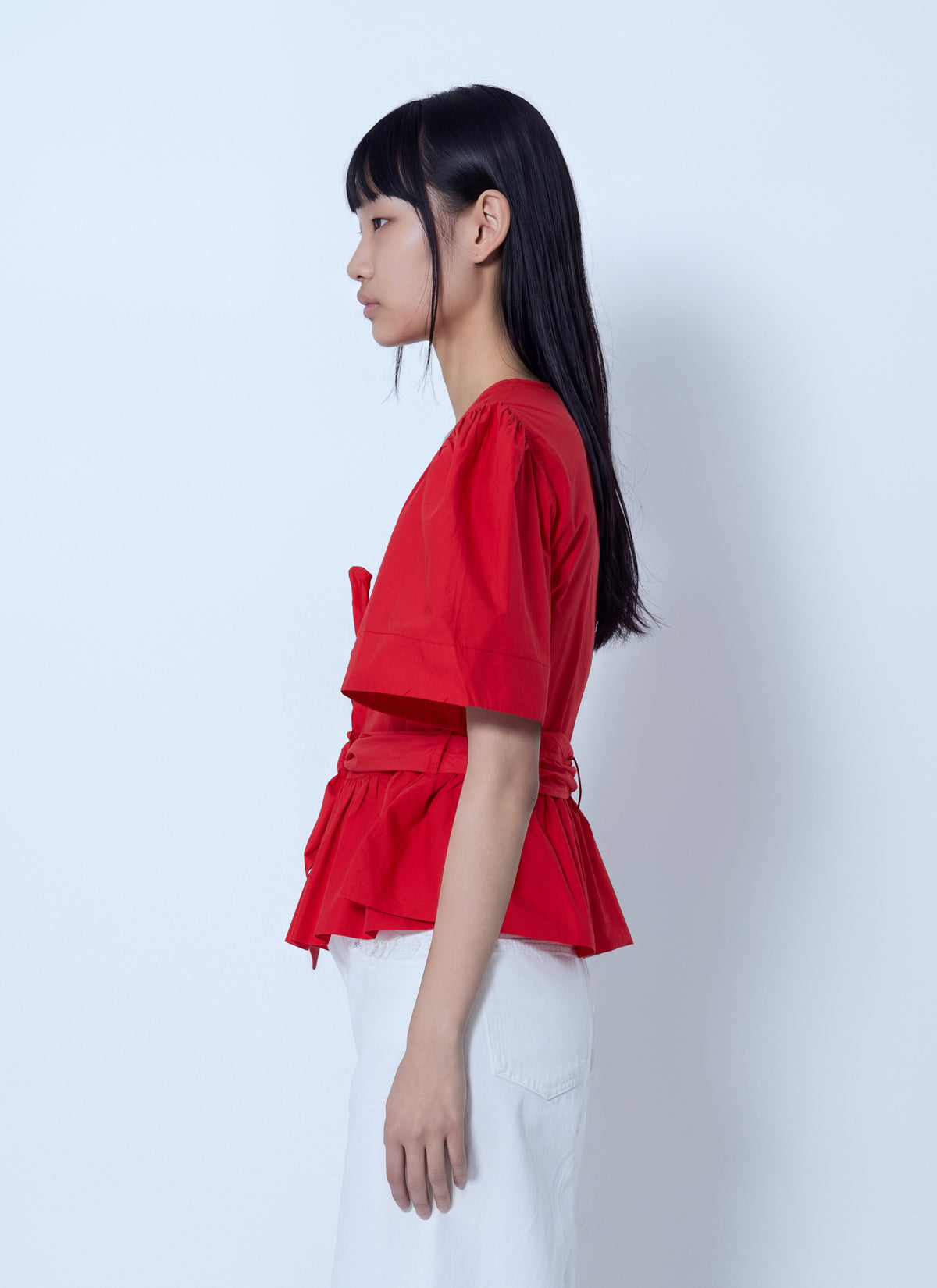 Ganni Women Cotton Poplin Bow Blouse