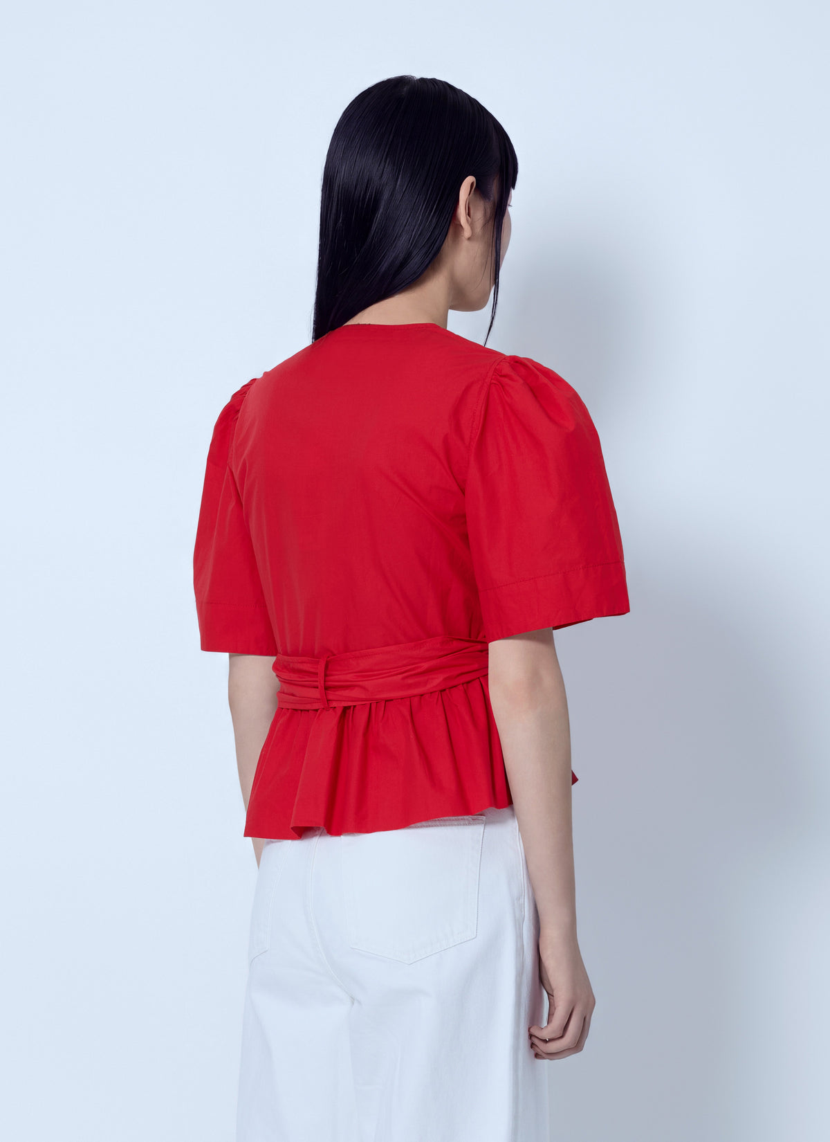 Ganni Women Cotton Poplin Bow Blouse
