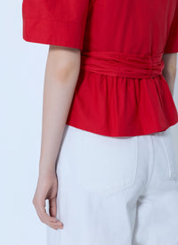 Ganni Women Cotton Poplin Bow Blouse