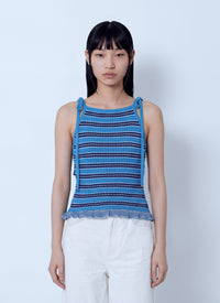 Ganni Women Cotton Pointelle Stripe Top