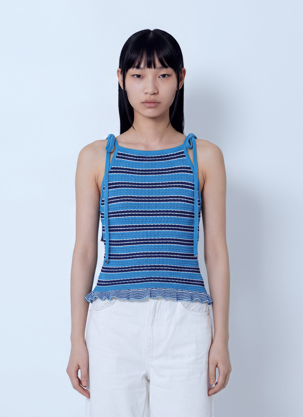 Ganni Women Cotton Pointelle Stripe Top