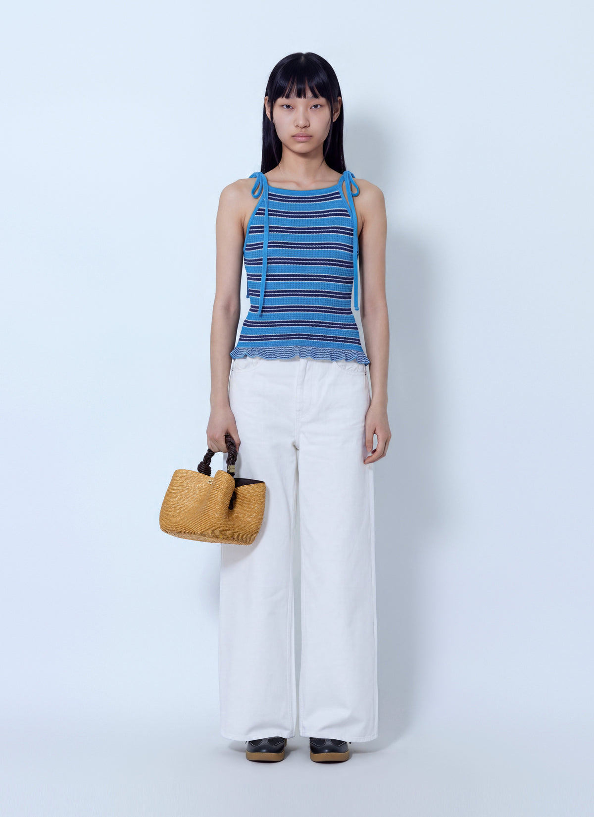 Ganni Women Cotton Pointelle Stripe Top