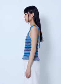 Ganni Women Cotton Pointelle Stripe Top