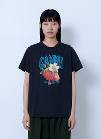 Ganni Women Fruit Logo Cotton T-Shirt