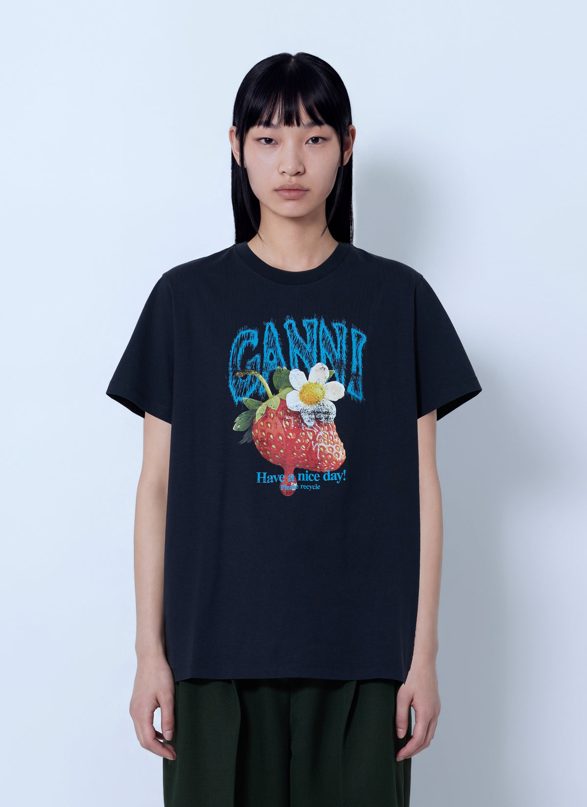 Ganni Women Fruit Logo Cotton T-Shirt