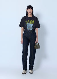 Ganni Women Slub Denim Fold Jeans