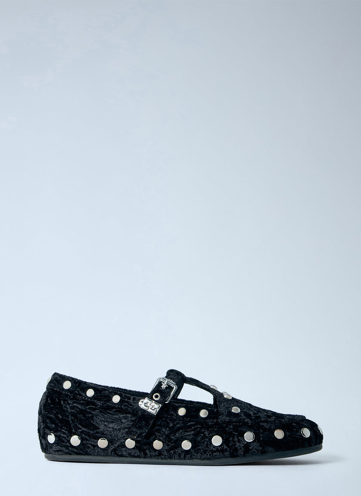 GANNI Ganni Women Mary Jenny Studs Crinkle Velvet Flats