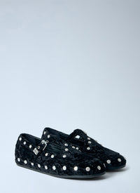 GANNI Ganni Women Mary Jenny Studs Crinkle Velvet Flats