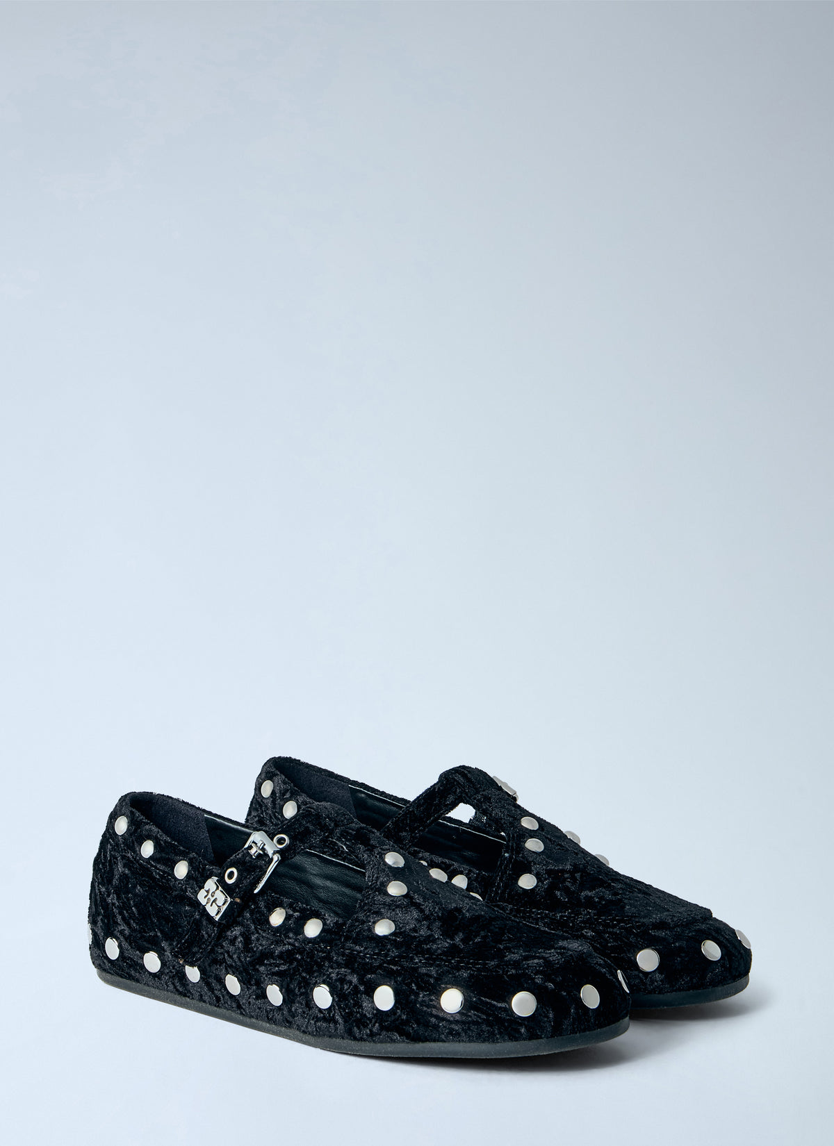 GANNI Ganni Women Mary Jenny Studs Crinkle Velvet Flats