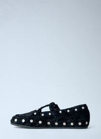 GANNI Ganni Women Mary Jenny Studs Crinkle Velvet Flats