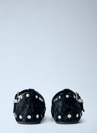 GANNI Ganni Women Mary Jenny Studs Crinkle Velvet Flats