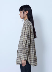 Ganni Women Light Check Flannel Pleated Sleeve Shirt