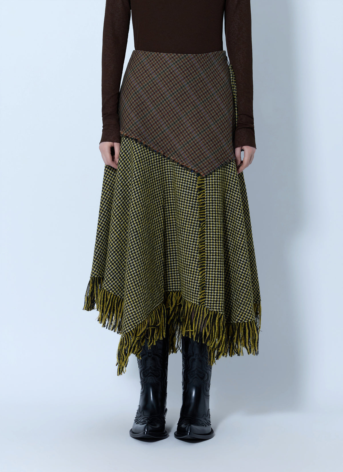 Ganni Women Woollen Check Patchwork Long Skirt