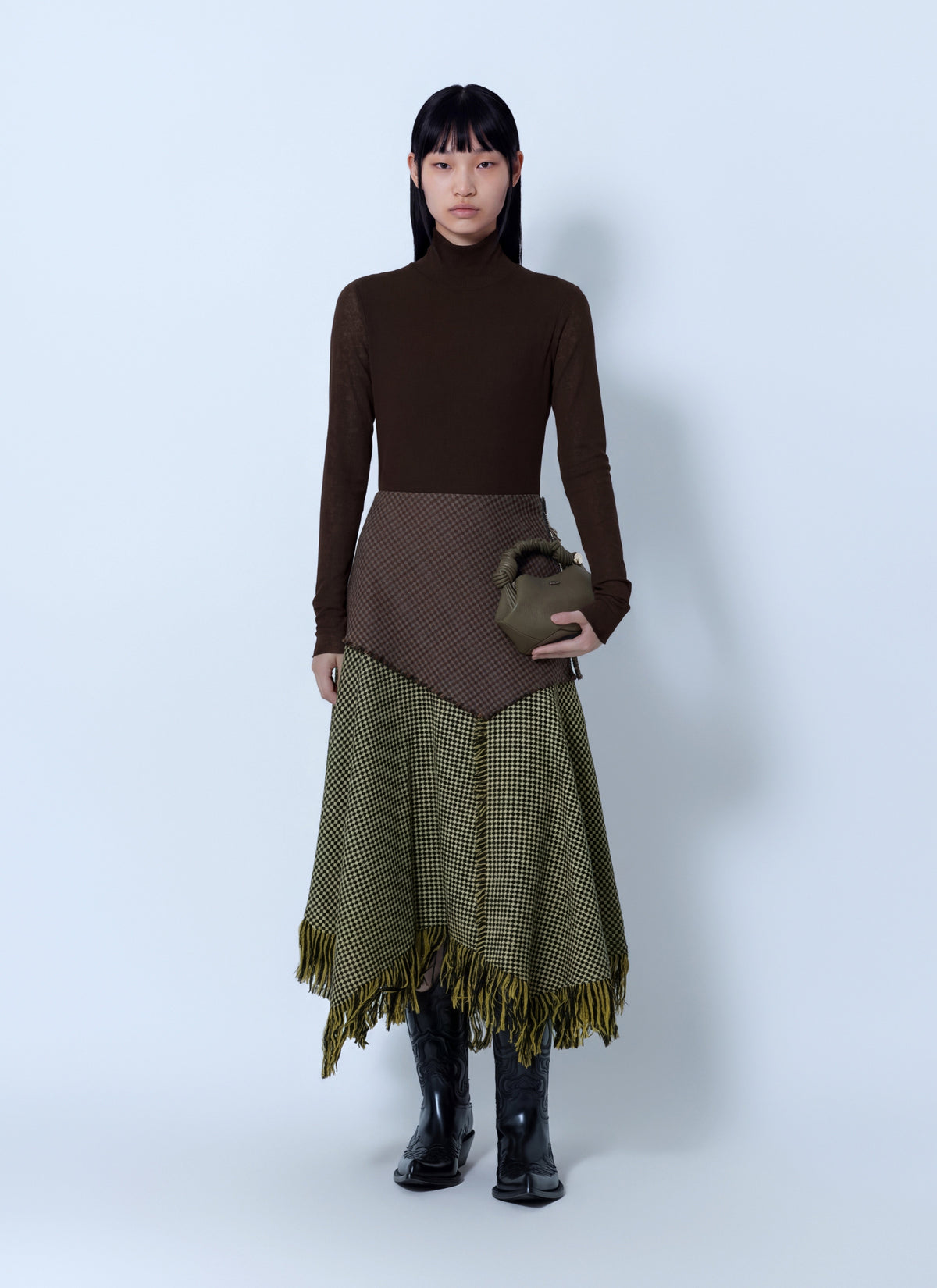 Ganni Women Woollen Check Patchwork Long Skirt