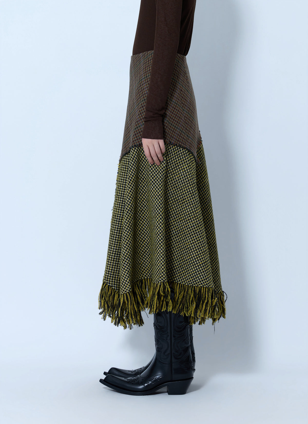 Ganni Women Woollen Check Patchwork Long Skirt