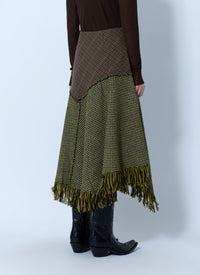 Ganni Women Woollen Check Patchwork Long Skirt