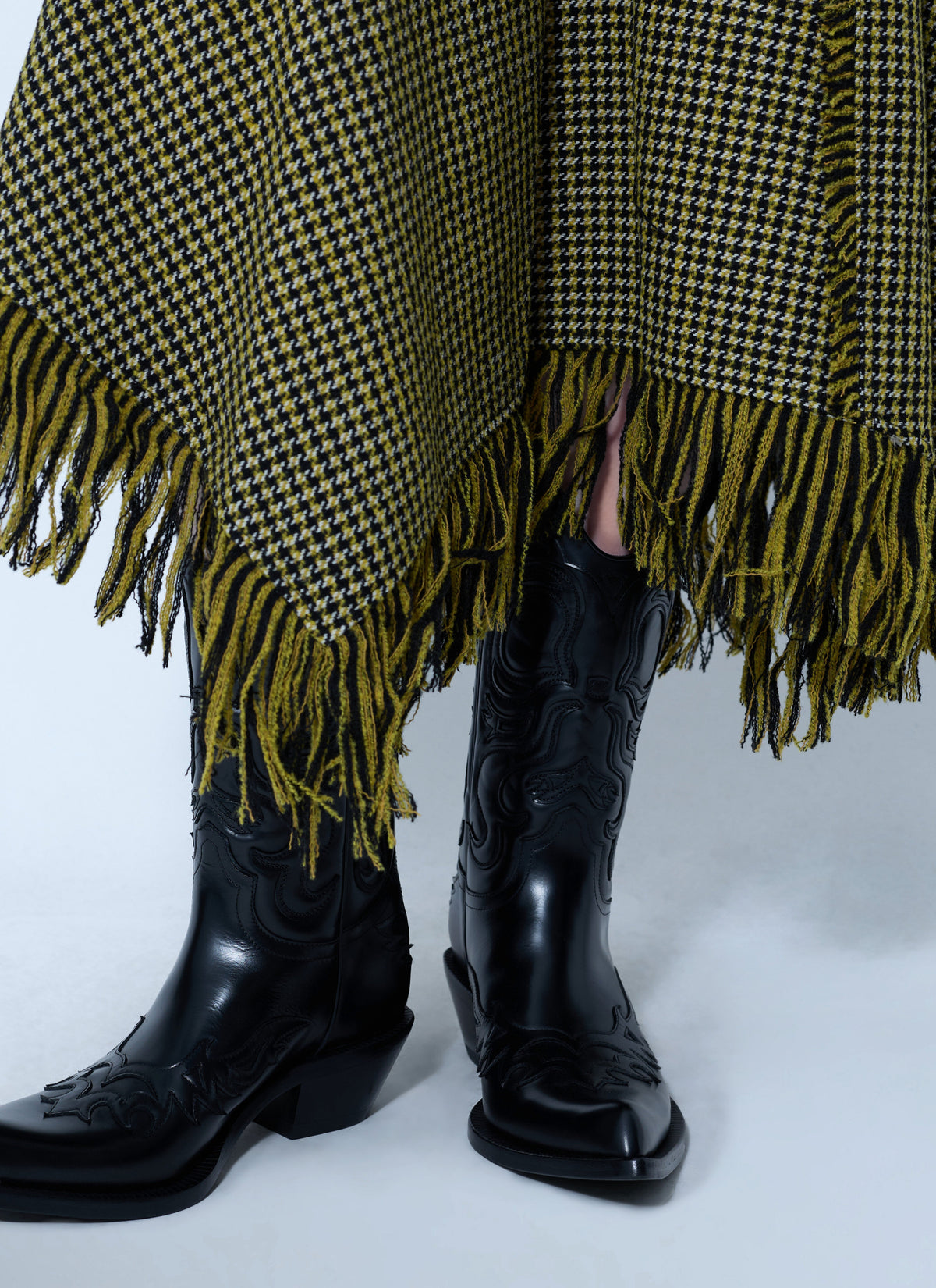 Ganni Women Woollen Check Patchwork Long Skirt